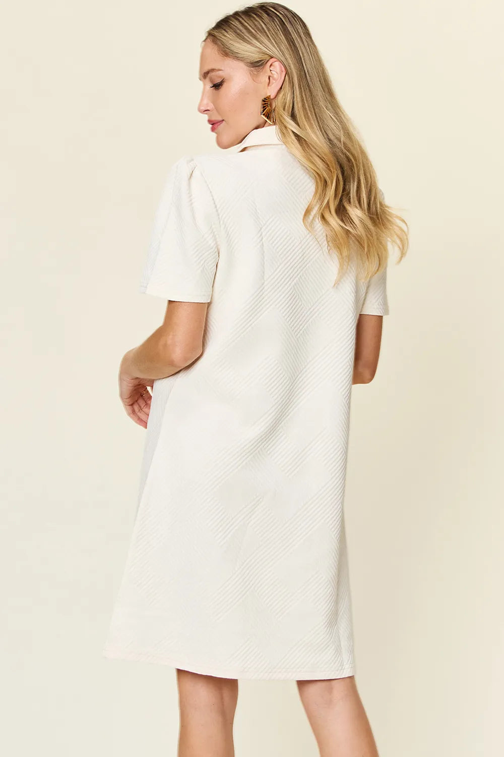 Double Take Full Size Texture Collared Neck Short Sleeve Dress - LoveNest Treasures