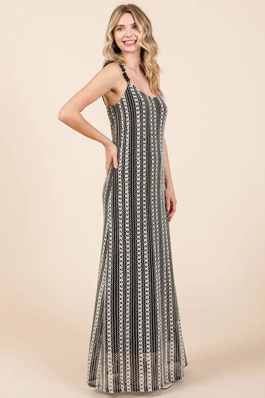 GeeGee Plus Size Striped Scoop Neck Beaded Strap Maxi Cami Dress - LoveNest Treasures