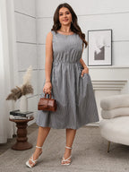 Plus Size Striped Round Neck Sleeveless Dress - LoveNest Treasures