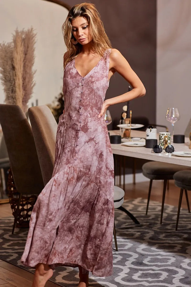 BiBi Tie-Dye Sleeveless V-Neck Dress - LoveNest Treasures