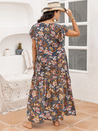 Plus Size Ruffled Printed Cap Sleeve Dress - LoveNest Treasures