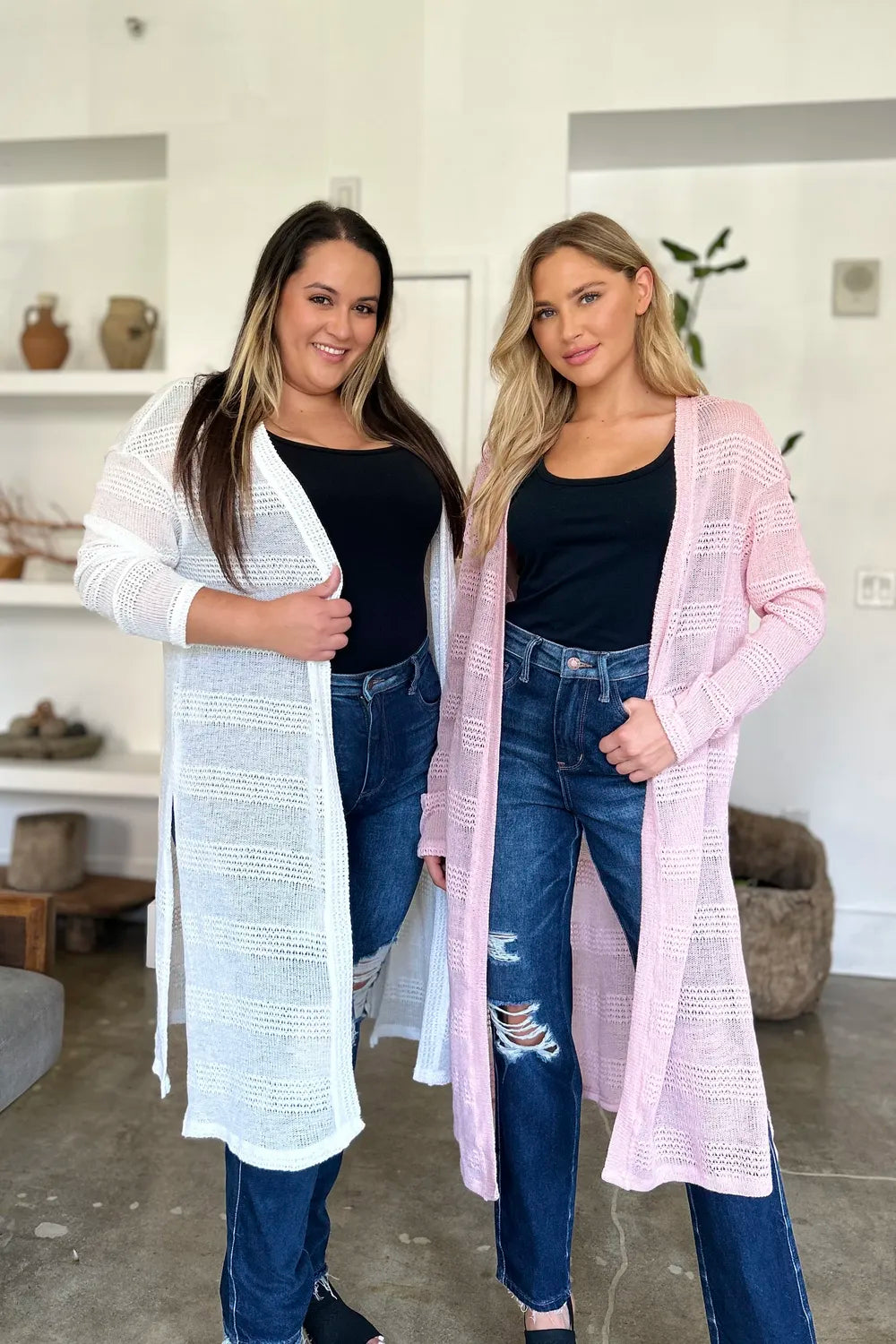 Double Take Full Size Open Front Longline Cardigan - LoveNest Treasures