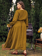 Honey Plus Size Ruffled Polka Dot Long Sleeve Midi Dress - LoveNest Treasures