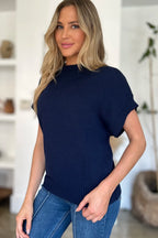 Double Take Full Size Mock Neck Short Sleeve Sweater - LoveNest Treasures