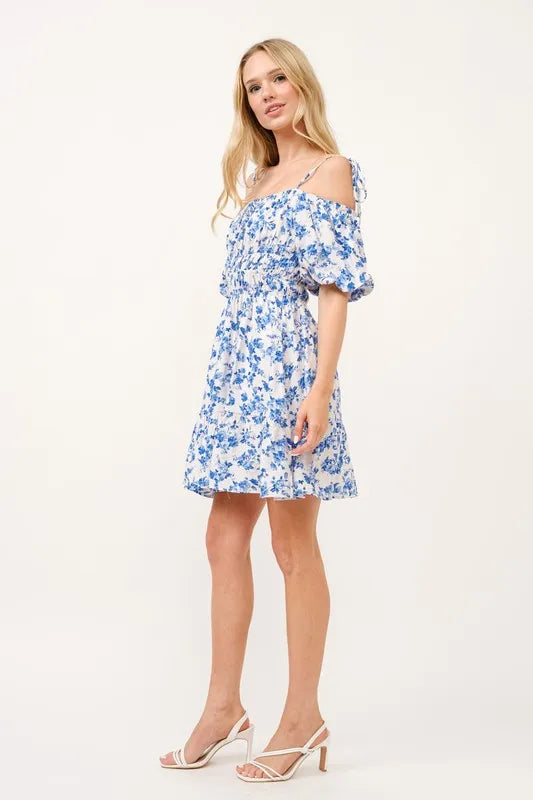 And The Why Off Shoulder Bubble Sleeve Dress - LoveNest Treasures