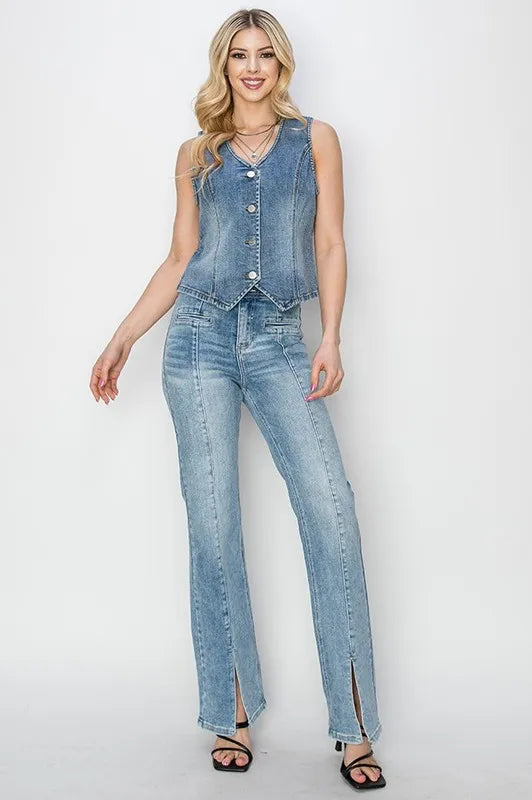 RISEN Full Size V-Neck Button Down Vest Plus Size - LoveNest Treasures