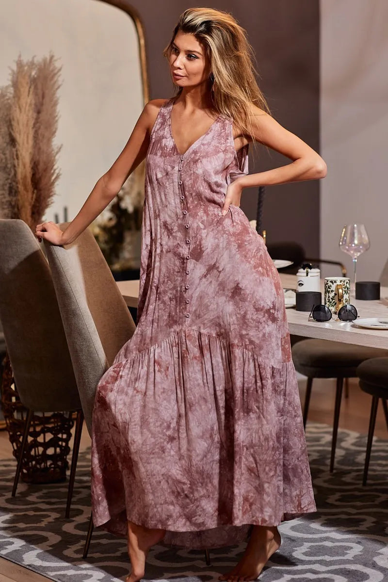 BiBi Tie-Dye Sleeveless V-Neck Dress - LoveNest Treasures