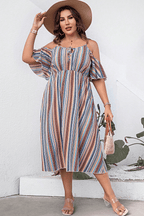 Plus Size Striped Cold-Shoulder Dress - LoveNest Treasures
