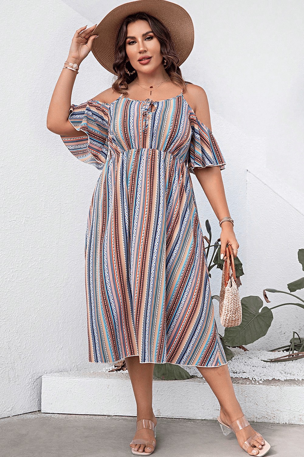 Plus Size Striped Cold-Shoulder Dress - LoveNest Treasures