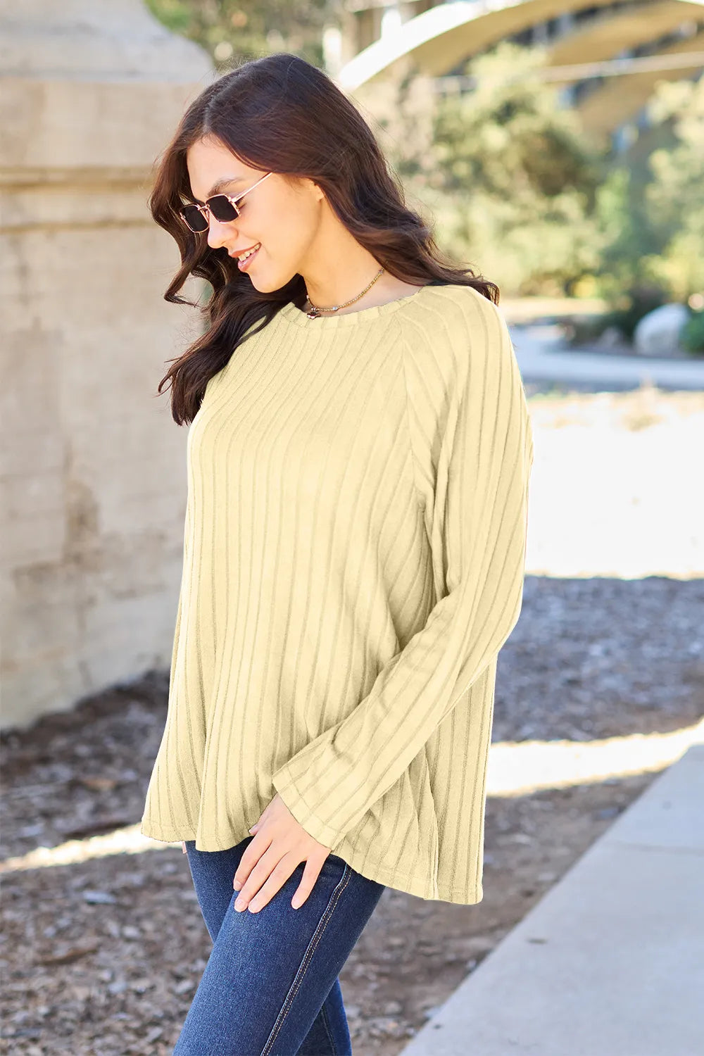 Basic Bae Full Size Ribbed Round Neck Long Sleeve Knit Top - LoveNest Treasures