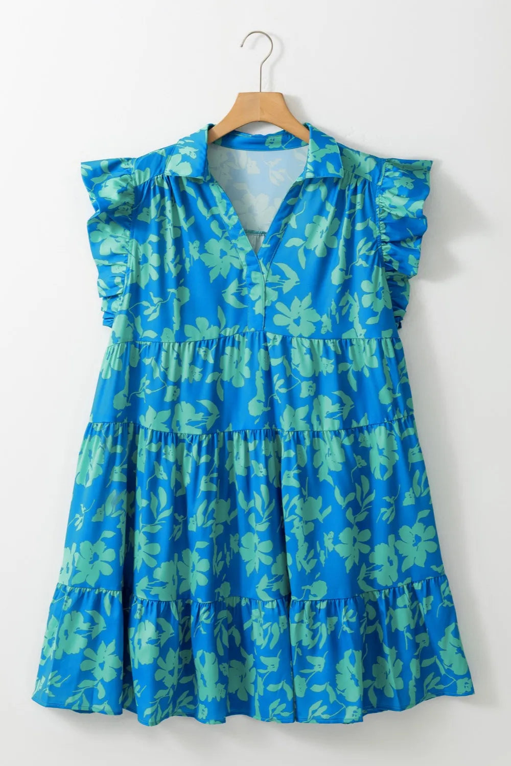Plus Size Ruffled Printed Cap Sleeve Mini Dress - LoveNest Treasures
