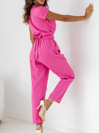 Surplice Cap Sleeve Tie Waist Jumpsuit - LoveNest Treasures