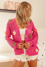 BiBi Flower Patches Open Knit Sweater Cardigan - LoveNest Treasures