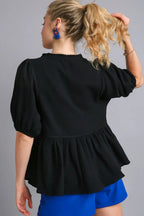 Umgee Full Size Cotton Gauze Floral Embroidery Babydoll Blouse Plus Size - LoveNest Treasures