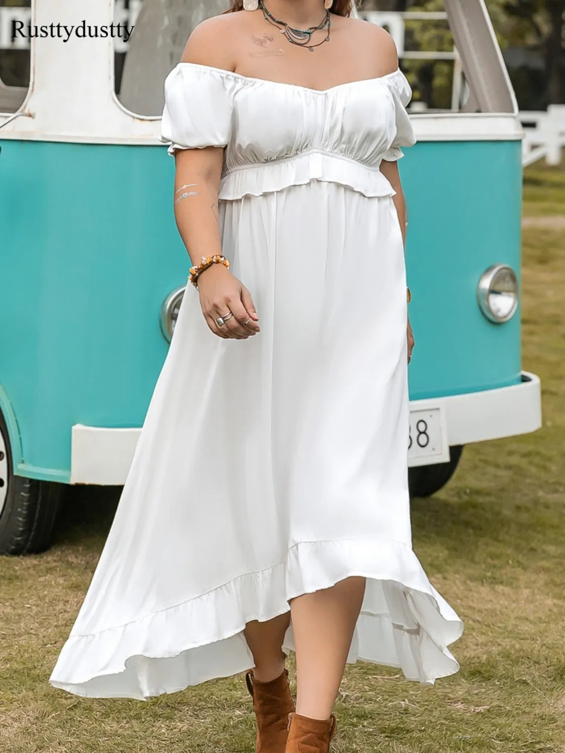Plus Size Ruffled Hem Off-Shoulder Dress - LoveNest Treasures
