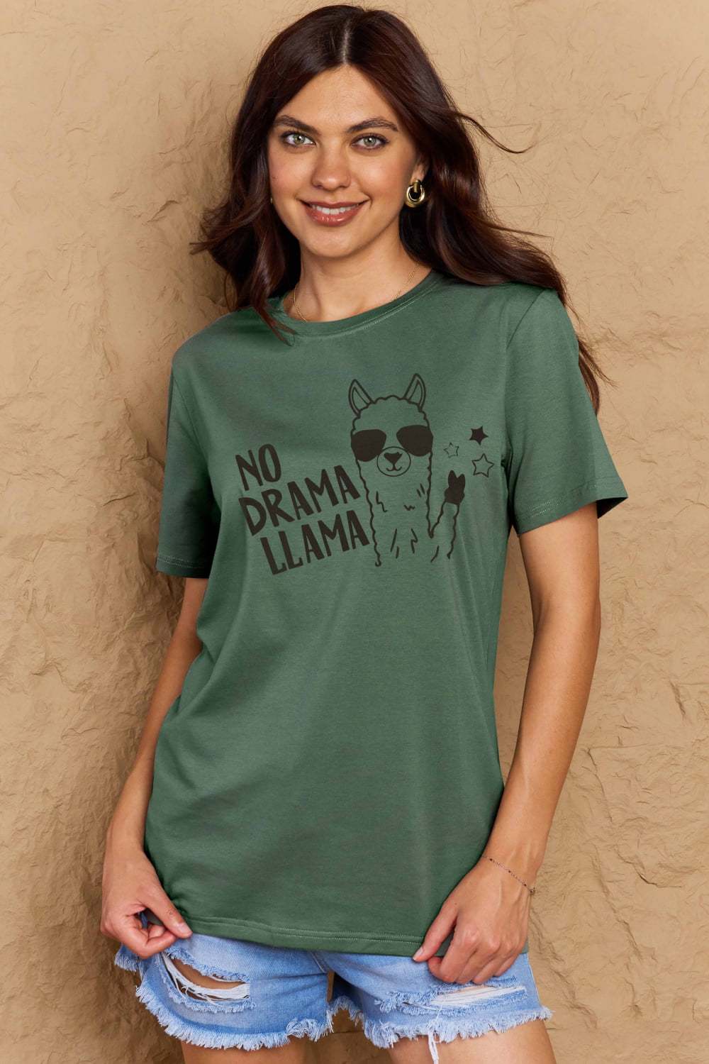 Simply Love Full Size NO DRAMA LLAMA Graphic Cotton Tee - LoveNest Treasures