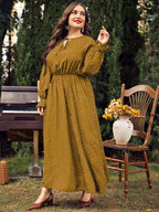 Honey Plus Size Ruffled Polka Dot Long Sleeve Midi Dress - LoveNest Treasures