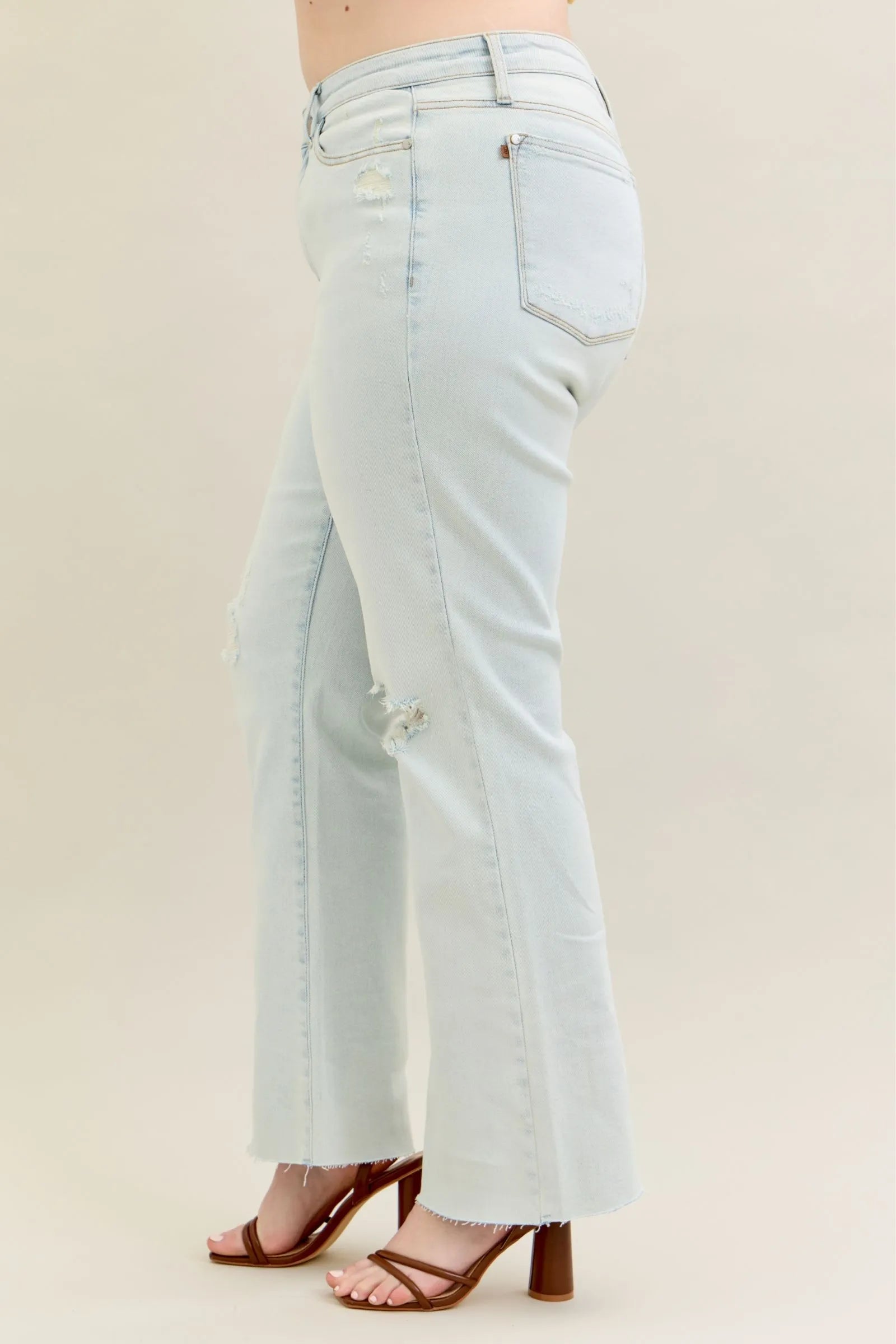 Judy Blue Full Size Destroy & Fray Hem Bootcut Jeans Plus Size - LoveNest Treasures