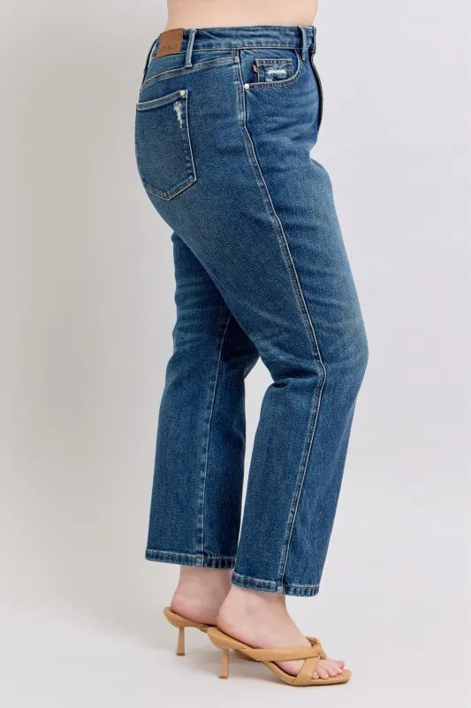Judy Blue Full Size High Waisted Rigid Magic Non-destroy Straight Leg Jeans Plus Size - LoveNest Treasures