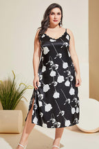 Plus Size Floral Lace Trim Side Slit Night Dress - LoveNest Treasures