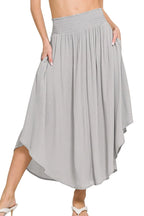 Zenana Woven Crinkle Smocked Waist Maxi Skirt W Pockets - LoveNest Treasures