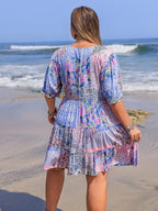 Plus Size Printed V-Neck Tiered Mini Dress - LoveNest Treasures
