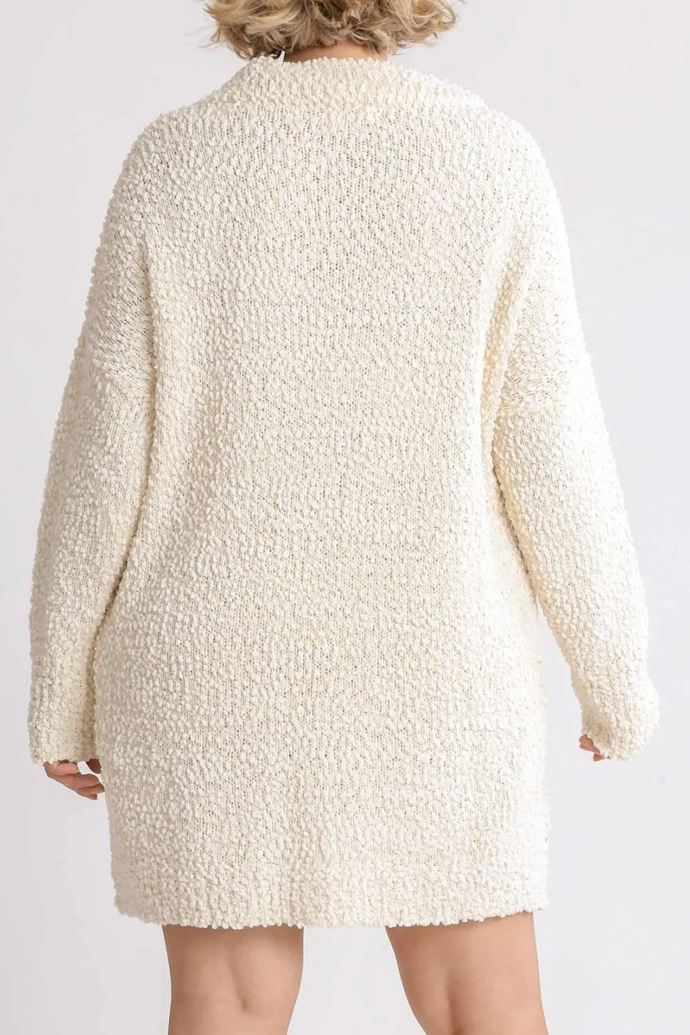 Umgee Full Size High Low Long Sleeve Boucle Sweater Dress Plus Size - LoveNest Treasures