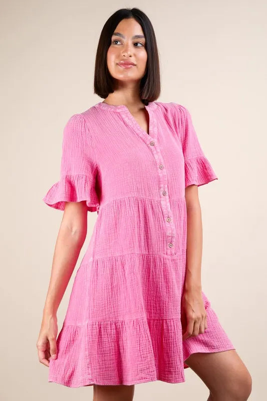 PerFee Plus Size Mineral Washed Woven Mini Dress - LoveNest Treasures