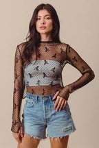 SO ME Bow Ribbon Pattern Sheer Lace Top - LoveNest Treasures