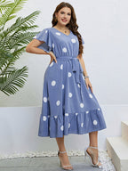 Honey Polka Dot Belted Flutter Sleeve Ruffle Hem Dress - LoveNest Treasures