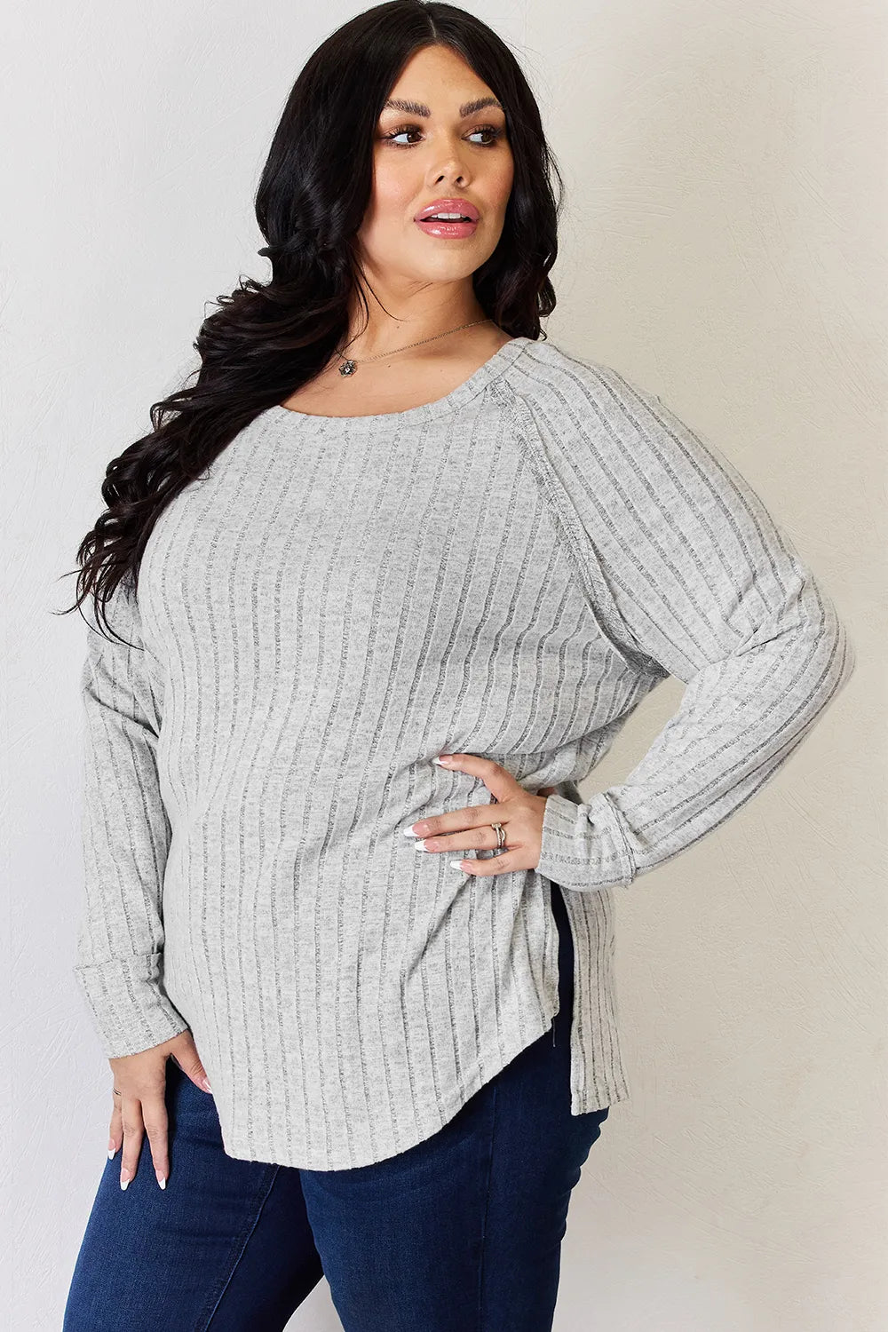 Basic Bae Full Size Ribbed Round Neck Slit T-Shirt - LoveNest Treasures