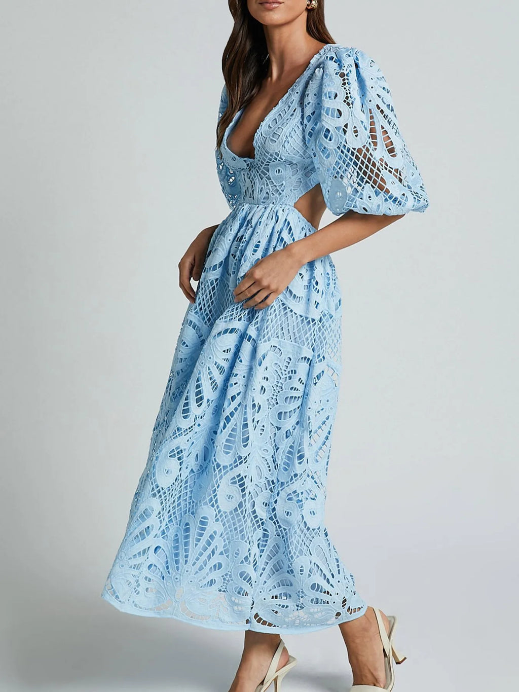 Cutout Back Lace Crochet V-Neck Dress - LoveNest Treasures