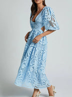 Cutout Back Lace Crochet V-Neck Dress - LoveNest Treasures