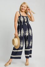 Umgee Full Size Smocked Printed Wide Leg Jumpsuit Plus Size - LoveNest Treasures