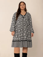 Plus Size Lace Detail Printed Balloon Sleeve Dress - LoveNest Treasures