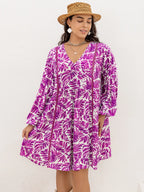 Plus Size Printed V-Neck Balloon Sleeve Mini Dress - LoveNest Treasures