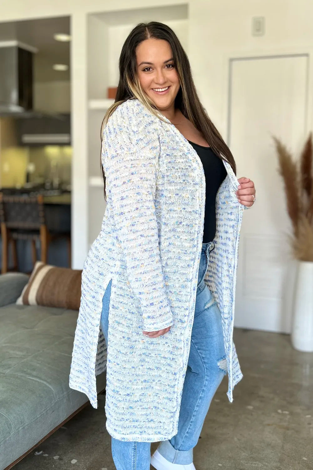 Double Take Full Size Open Front Longline Cardigan - LoveNest Treasures