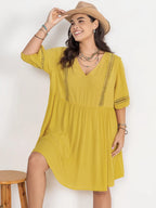Plus Size Eyelet Swiss Dot Half Sleeve Mini Dress - LoveNest Treasures