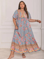 Plus Size Printed Tie Neck Flutter Sleeve Maxi Dress - LoveNest Treasures