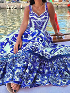 Full Size Printed Sweetheart Neck Maxi Cami Dress Plus Size - LoveNest Treasures