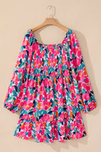 Plus Size Smocked Floral Square Neck Balloon Sleeve Dress - LoveNest Treasures