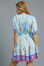 Umgee Floral Print Tie Waist Short Sleeve Dress - LoveNest Treasures