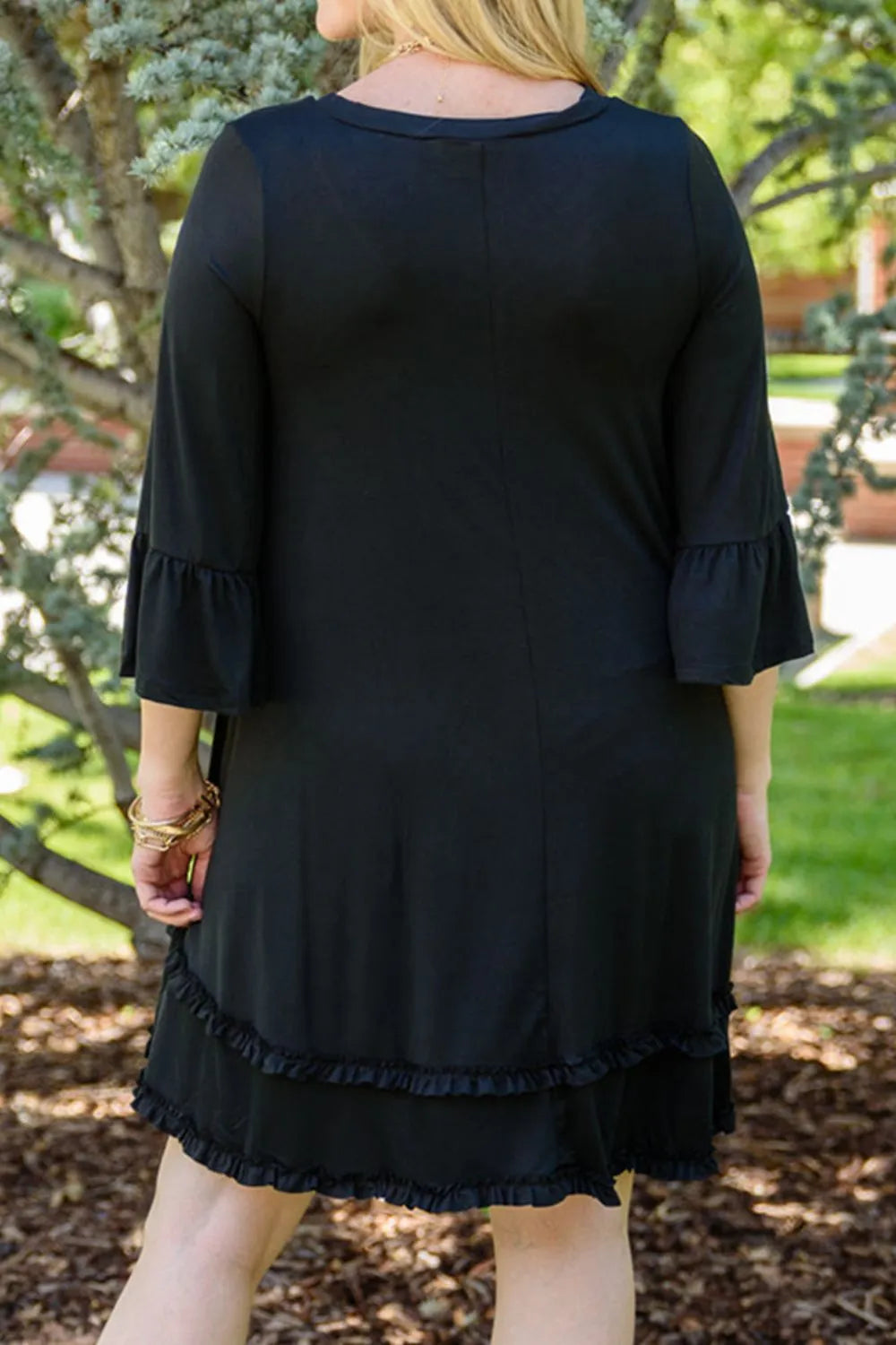 Plus Size Frill Trim Flounce Sleeve Dress - LoveNest Treasures