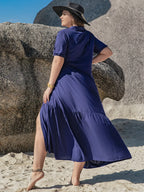 Plus Size Collared Neck Short Sleeve Midi Dress - LoveNest Treasures