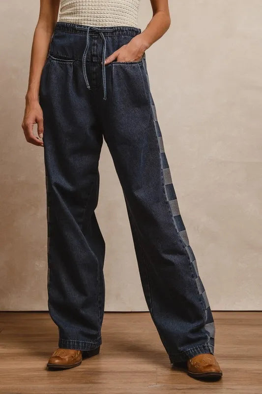 BiBi Washed Denim Mix And Match Long Pants - LoveNest Treasures