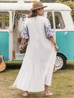 Plus Size Printed Tie Neck Half Sleeve Maxi Dress - LoveNest Treasures