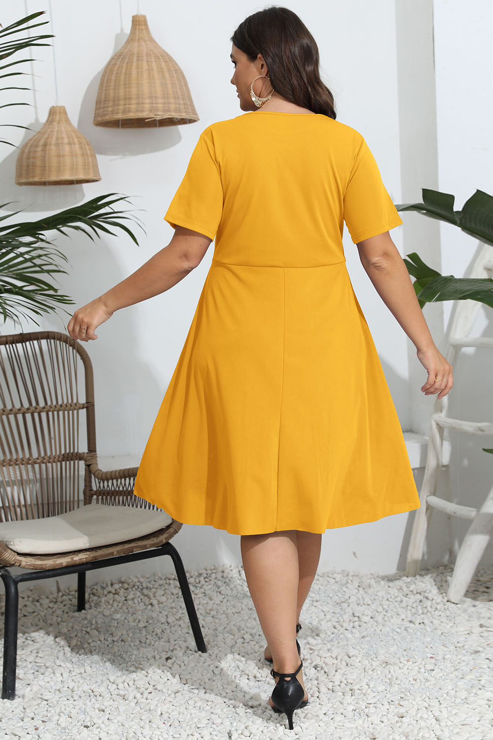 Plus Size Round Neck Openwork Dress - LoveNest Treasures
