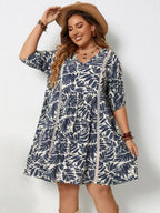 Plus Size Printed V-Neck Half Sleeve Mini Dress - LoveNest Treasures