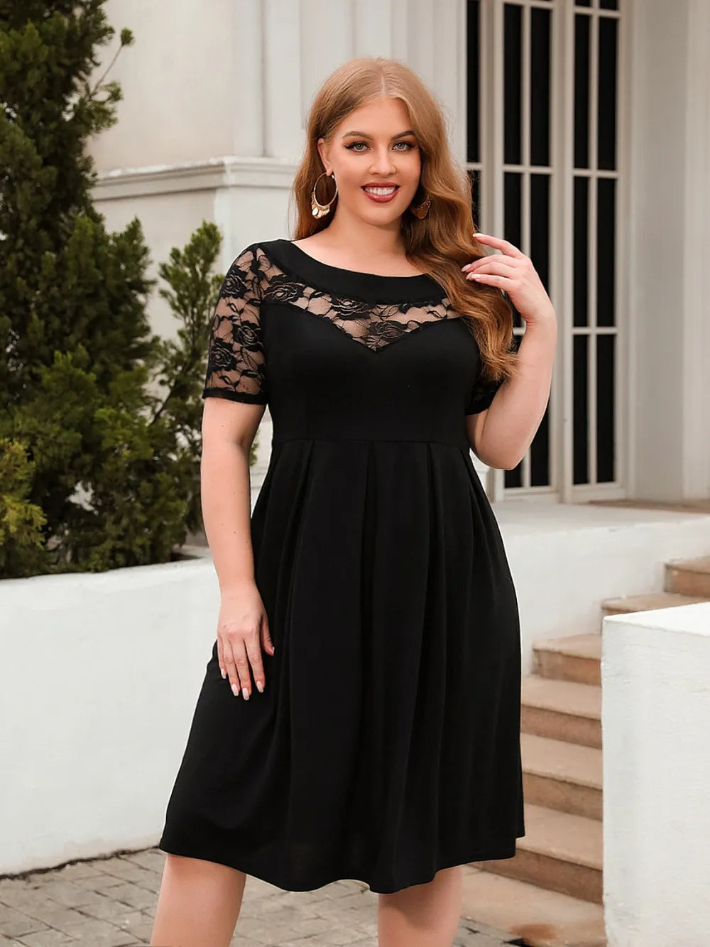 Plus Size Ruched Round Neck Short Sleeve Dress - LoveNest Treasures