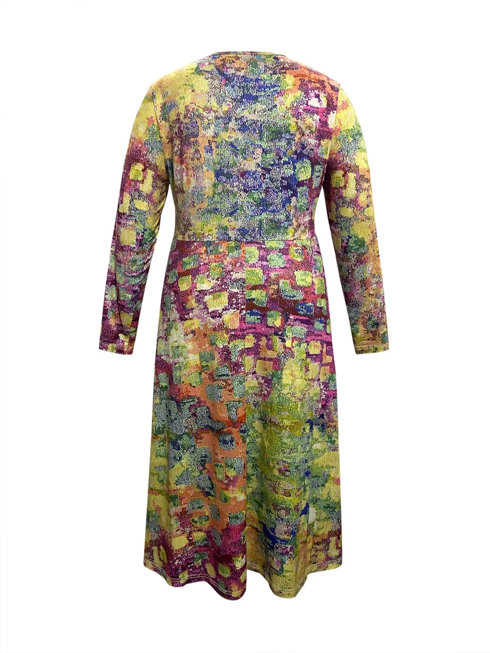 Plus Size Printed Round Neck Long Sleeve Dress - LoveNest Treasures